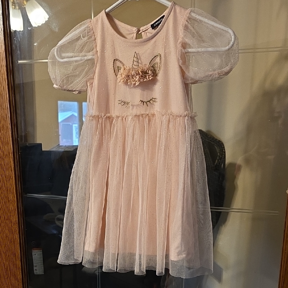 Zunie Pink Unicorn Dress with Gold Accents